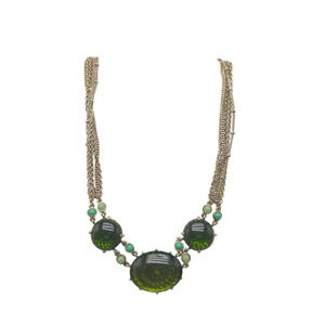 Vintage Monet Adjustable Necklace With Green Acrylic Cabochons Gold-Tone Chain